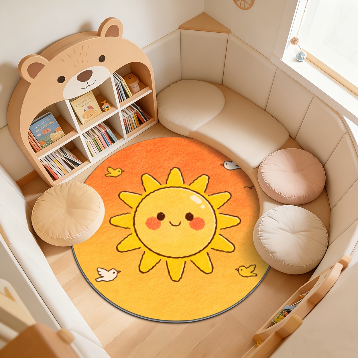 Baby Nursery Carpet - Tappeto Rotondo per Bambini Giallo, Tappetino
