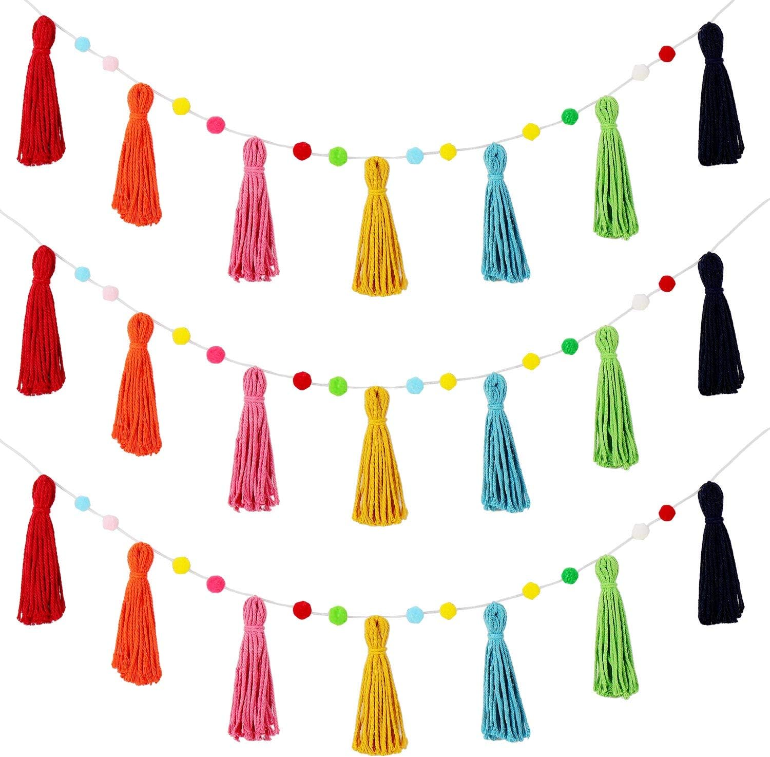 Baby Nursery Garland - 3 pezzi colorato arcobaleno boho nappa