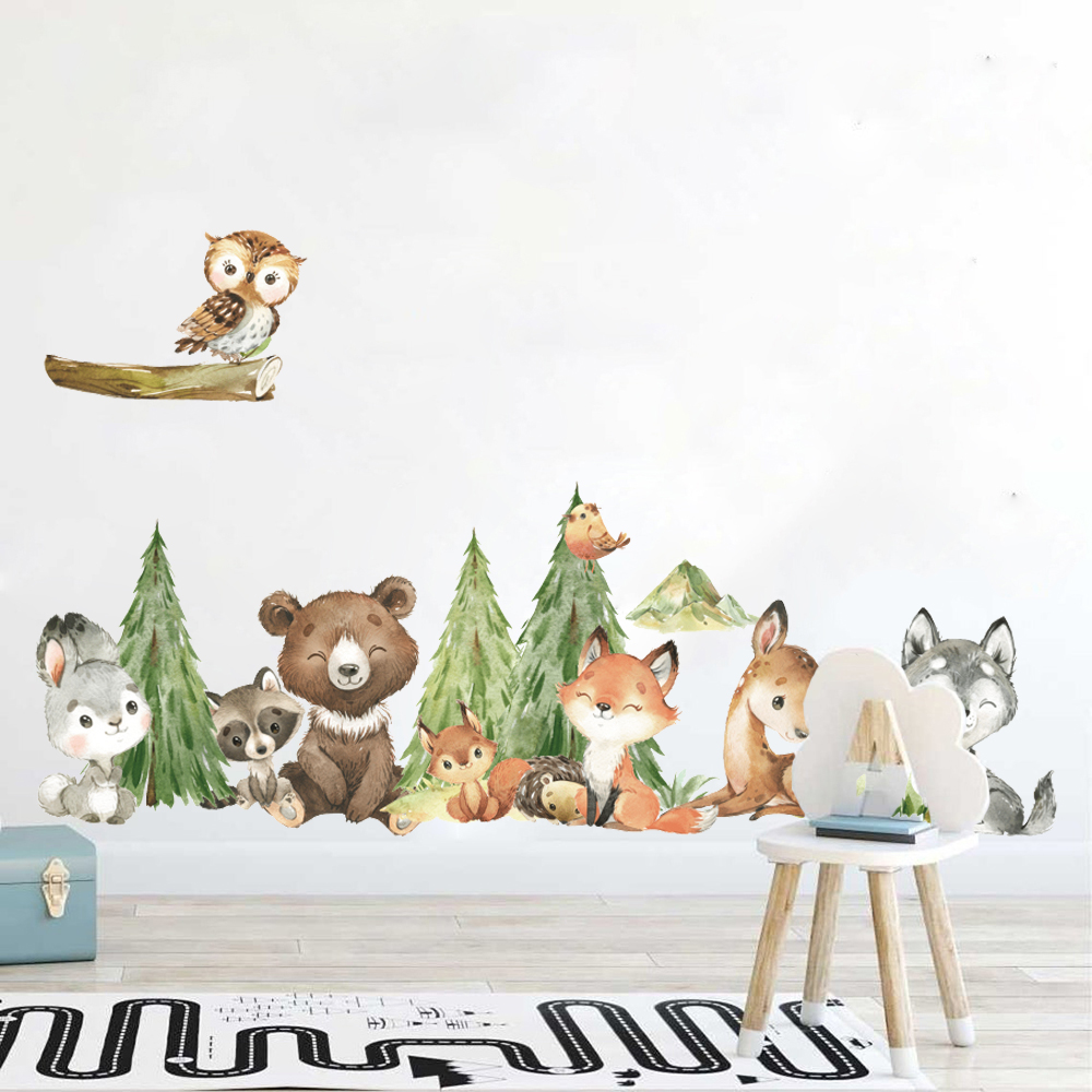Baby Nursery Panelling - Cartoon Acquerello Foresta Animale Adesivo da