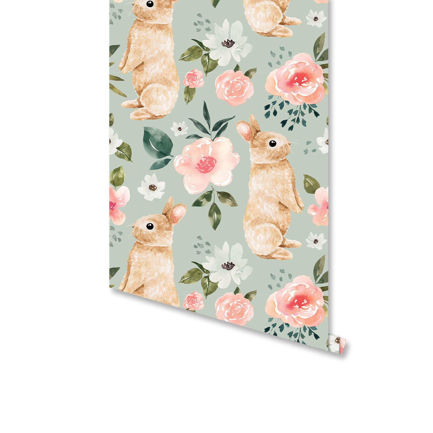 Baby Nursery Water - Carta da Parati Floreale Verde Salvia