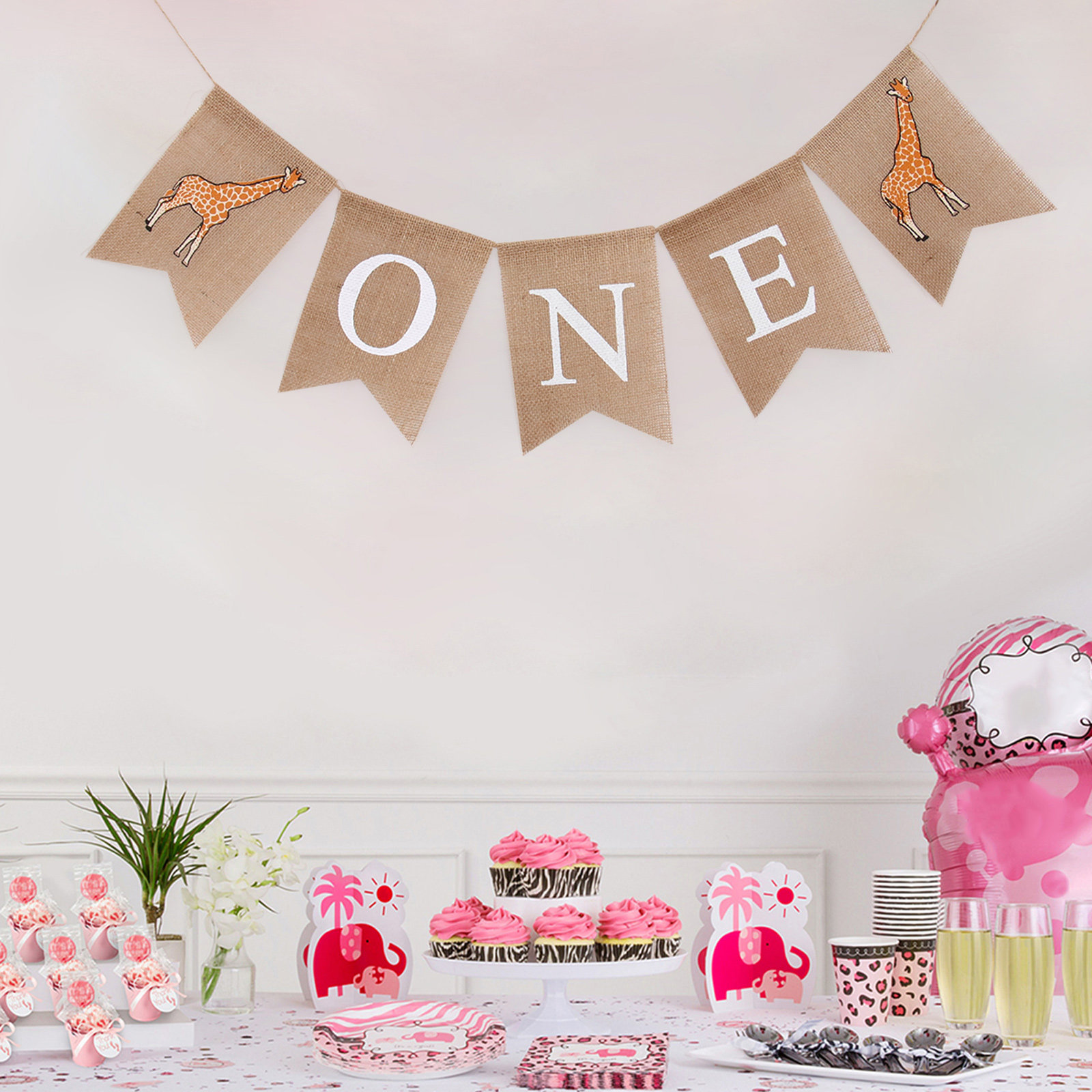 Baby Nursery Garland - Striscione in Lino con Stampa Giraffa,
