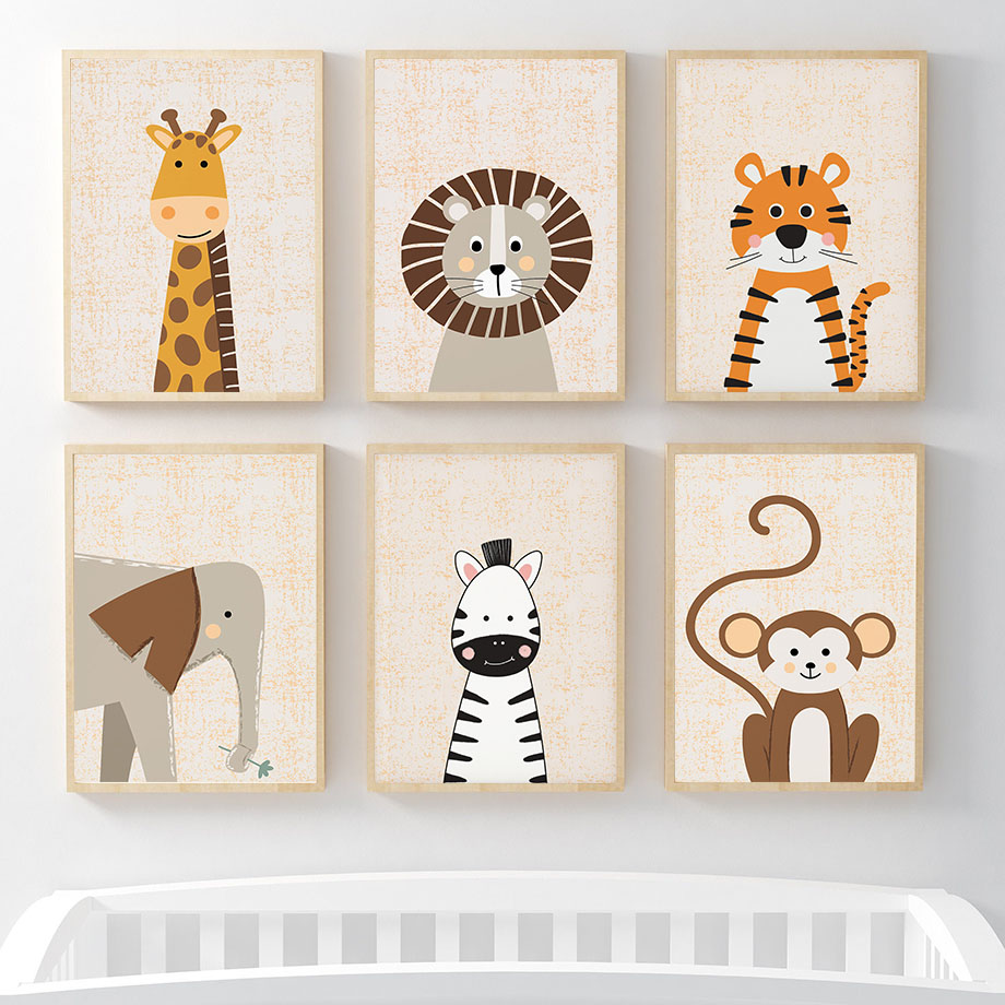 Baby Nursery Elephant - Quadri su tela con leoni, giraffe,