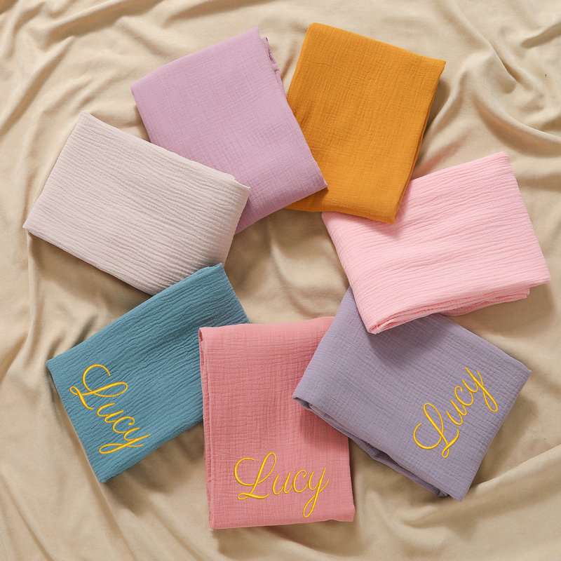 Swaddle Blanket Muslin - Nome personalizzato ricamato personalizzato in mussola