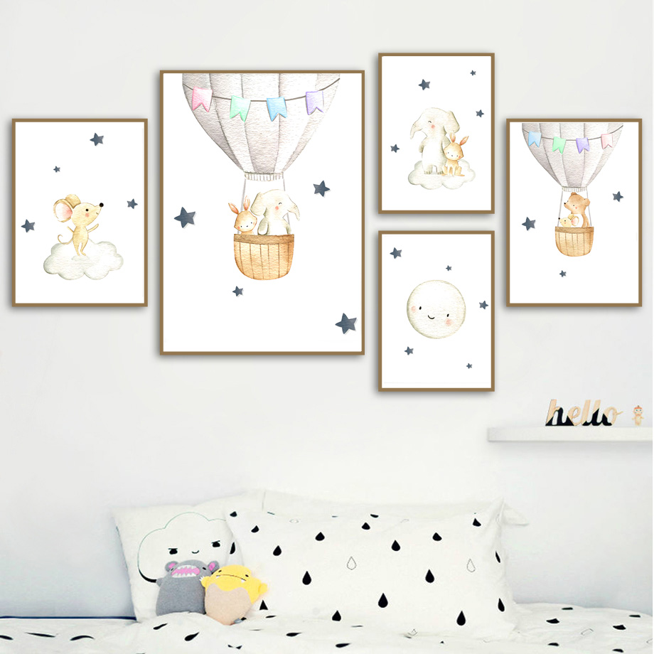 Baby Nursery Elephant - Elefante Coniglio Orso Palloncino Luna Asilo