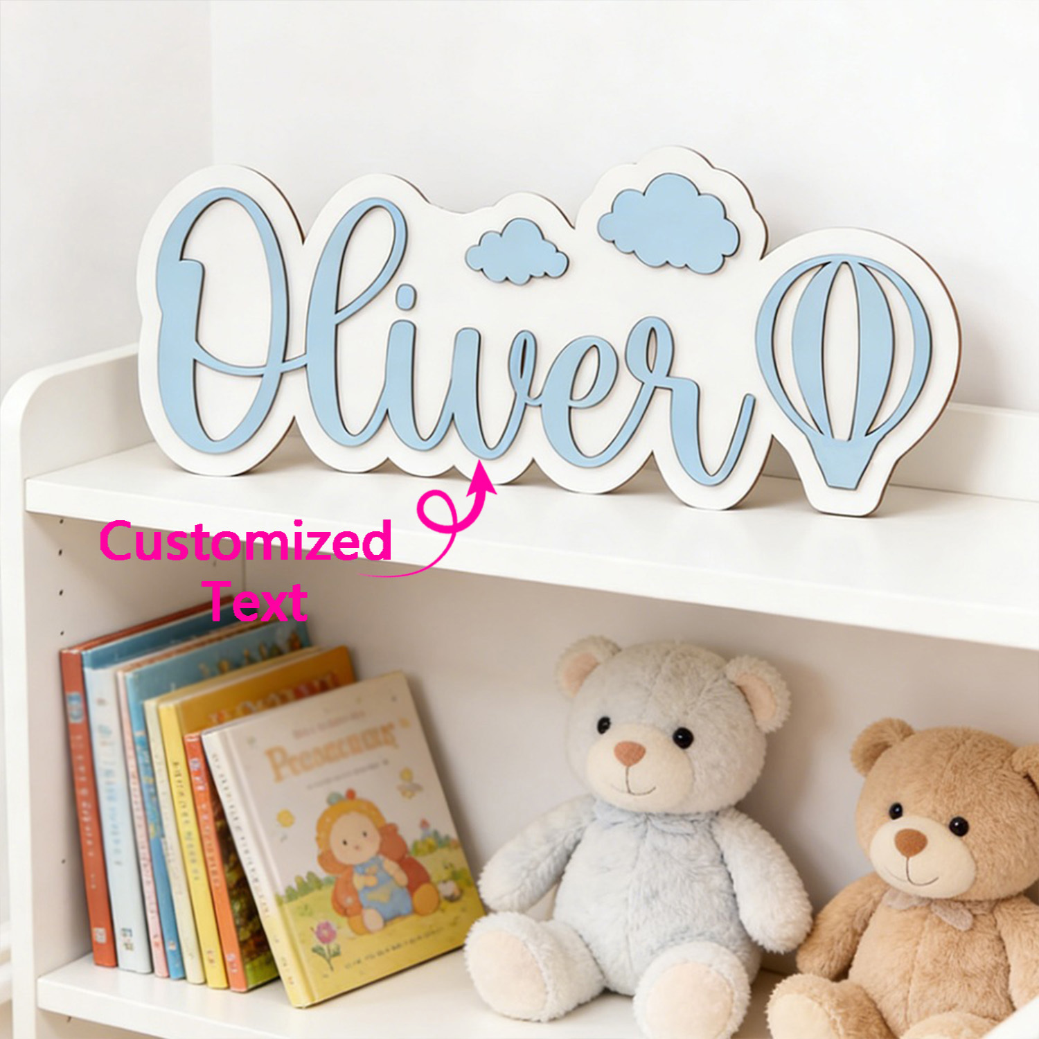 Baby Nursery Artwork - Insegna Personalizzata per Cameretta con Mongolfiera