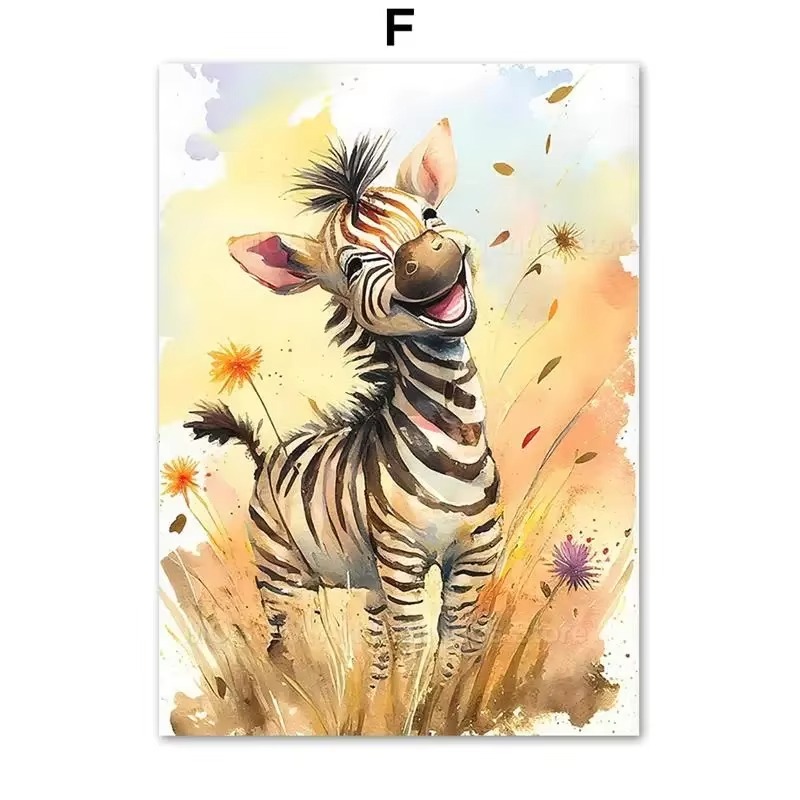 Baby Nursery Elephant - Quadri su Tela con Leone, Giraffa,