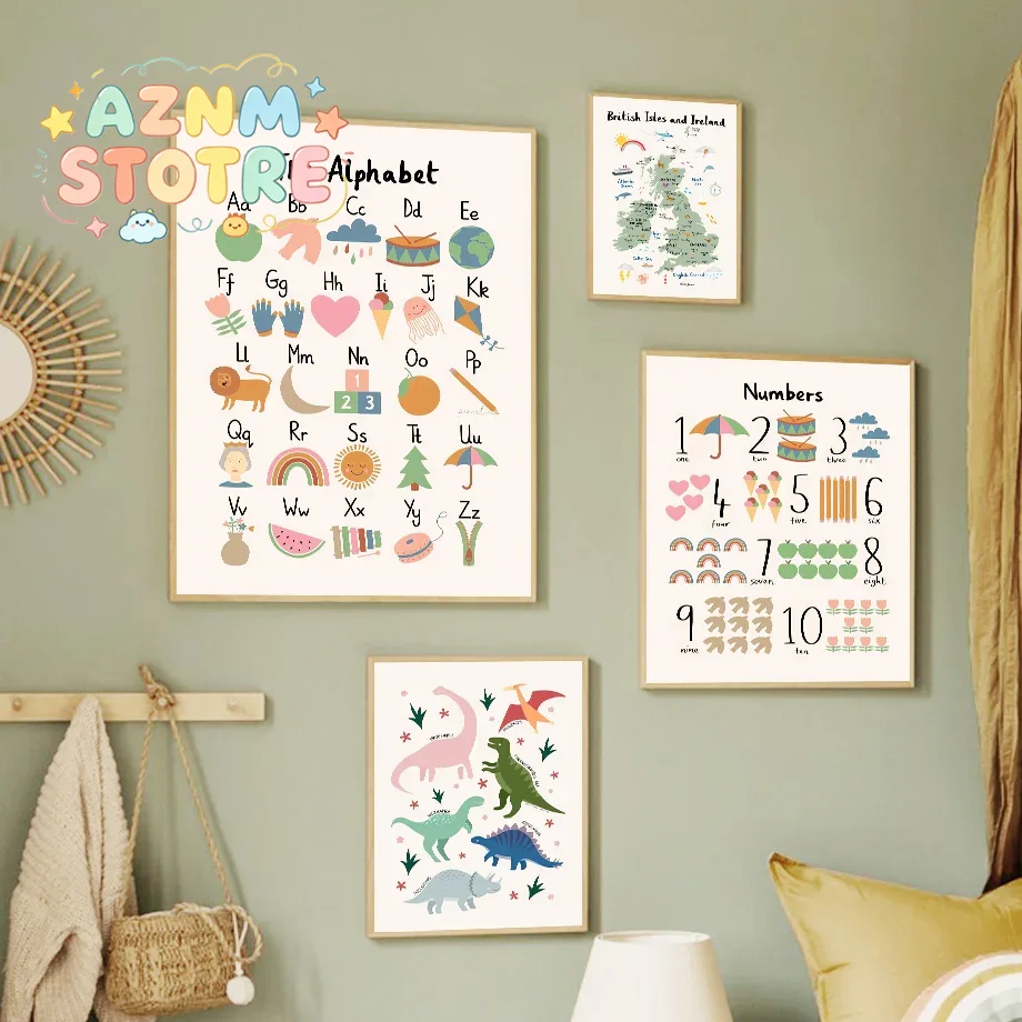 Baby Nursery Artwork - Mappa del Mondo degli Animali, Alfabeto