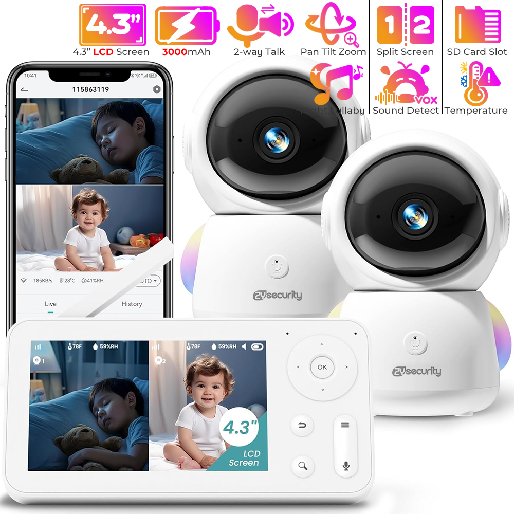 Baby Nursery Music - Baby monitor 2K con 2 telecamere